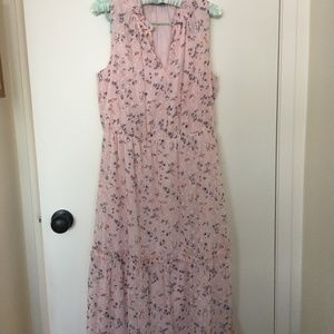 Pink/blue floral sleeveless maxi dress